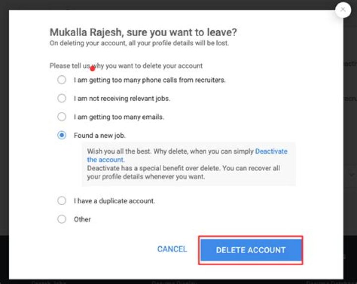 How can I delete my Naukri com email ID?
