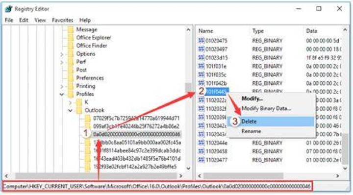 How do I delete recent searches in Outlook 2016?