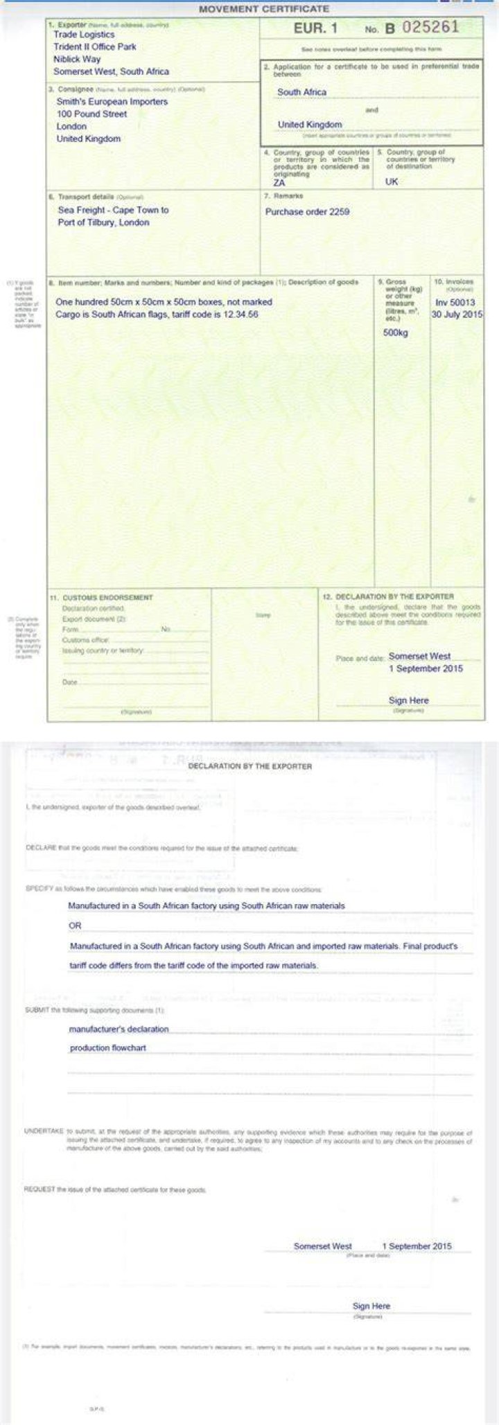 How do I get my EUR 1 certificate?