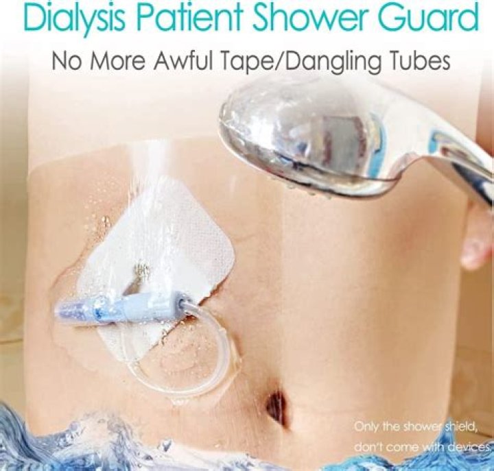 How do you cover a dialysis port for a shower?