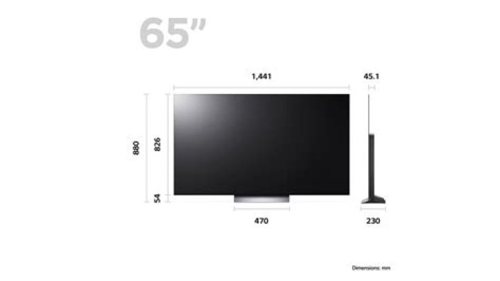 How wide is a LG 65 inch TV?