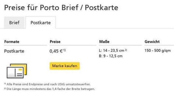 Was kostet eine Postkarte bei der Deutschen Post?