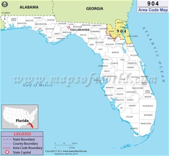 What part of Florida is 904 area code?